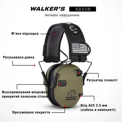 Активні навушники Walker's Razor Slim Patriot Original, Olive