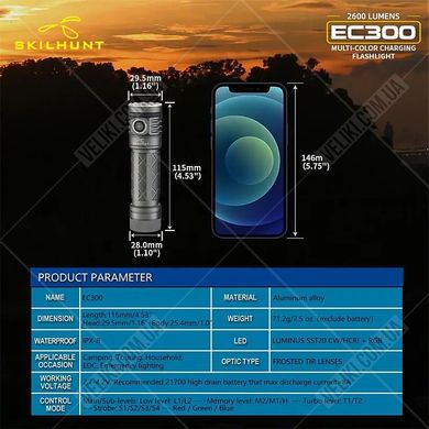 Ліхтар ручний EC300 with battery High CRI, Skilhunt, black